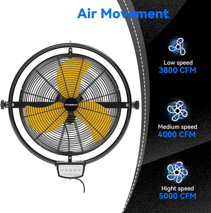 20 IN 5500 CFM Remote Control Wall Mount Fan, 3 Speed High Velocity Wall Fan with Timer, Oscillation & Tilting, Air Circulator for Garage, Commercial, Greenhouse, Warehouse & Gazebo Use, UL Listed