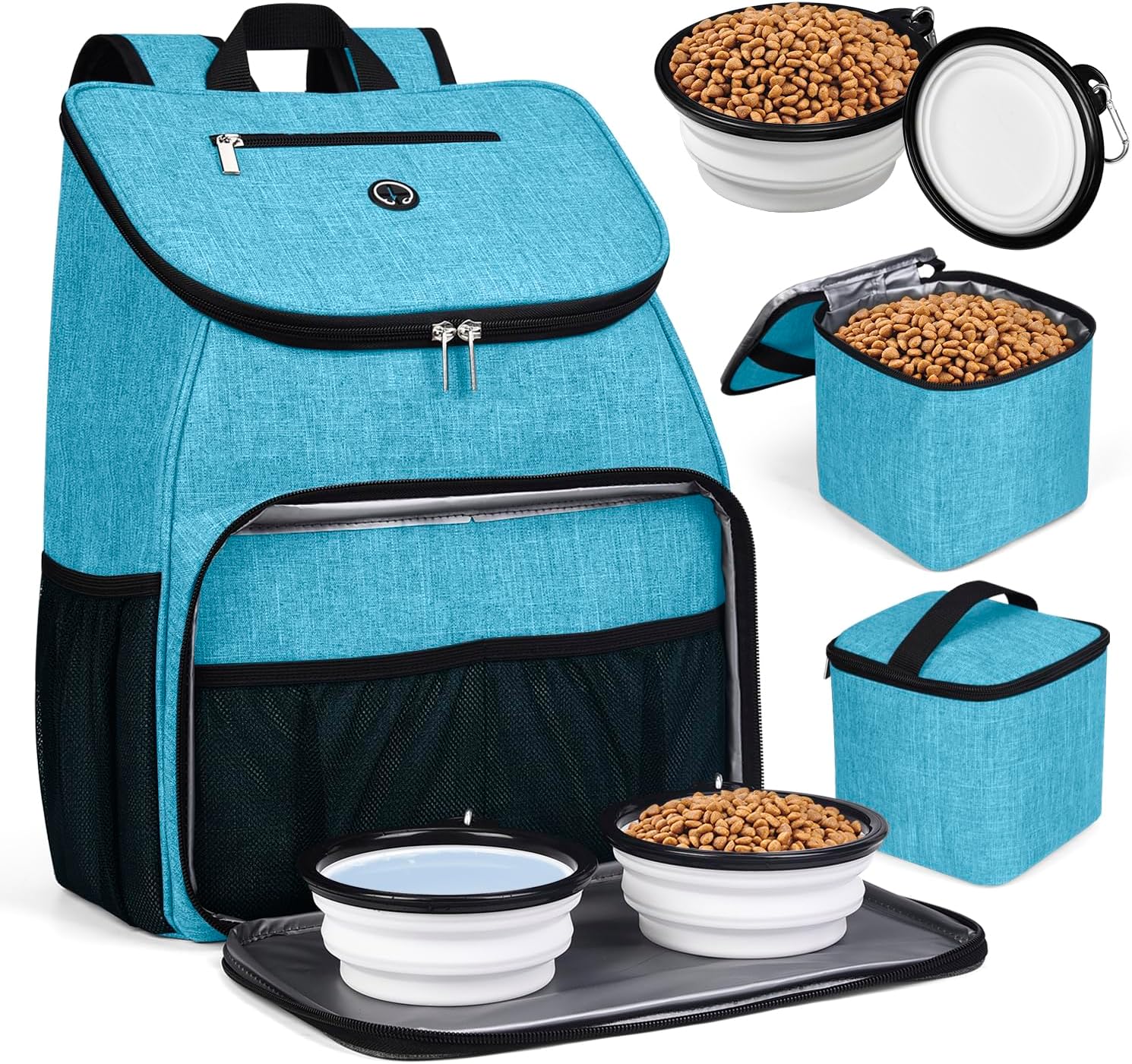 BAGLHER丨Dog Travel Bag, Airline Approved Pet Supplies Backpack, Dog Travel Backpack with 2 Silicone Collapsible Bowls and 2 Food Baskets - Pawvie