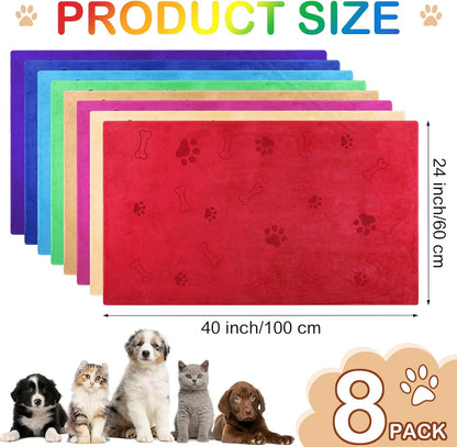 Chumia 8 Pcs Dog Towels for Drying Dogs Cats Pet Towels Bulk Puppy Microfiber Quick Drying Paw Bath Bathing Supplies Absorbent for Medium Pets(Bright Color,40 x 24 Inch)