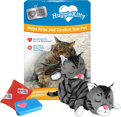 Pets Know Best HuggieKitty | Comfort Purring Companion with Heartbeat Sleep Aide for Cats & Kittens, Heating for Calming Relief, Carrier & Behavioral Training Essential, Breeds, Grey