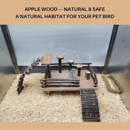 HOSUKKO Hamster Climbing Toys Wooden Hamster Playing Activity Set, Hamster Activity Playground Climb Platform Apple Wood Chewing Toys for Hamster Small Pets (D-Playground with Large Bridge)