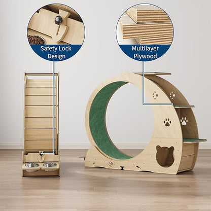 55" Multi-Cat Exercise Wheel with 3-Level Jumper & Scratching Pad - Silent TPE Spinner Activity Center with Rest Area to Prevent Boredom and Obesity in Indoor Cats