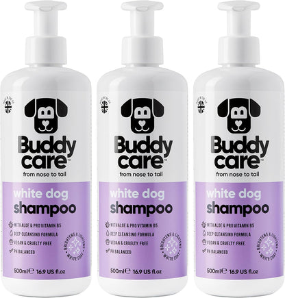 White Dog Shampoo by Buddycare | Brightening and Whitening Shampoo for Dogs | Deep Cleansing, Fresh Scented | with Aloe Vera and Pro Vitamin B5 (50.72oz)