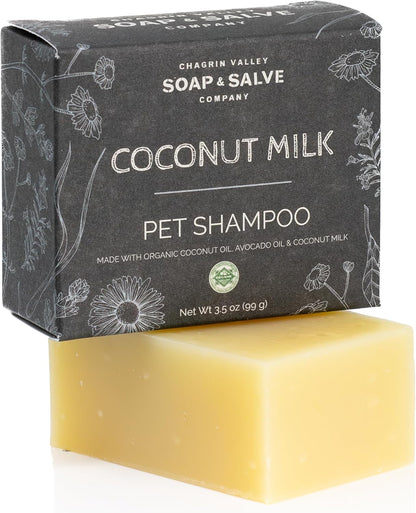 Chagrin Valley Soap & Salve Certified Organic Dog Shampoo and Conditioner – Dog Shampoo Itchy Skin Relief and Puppy Essentials - Natural Handmade Coconut Milk, 3.8 oz Bar