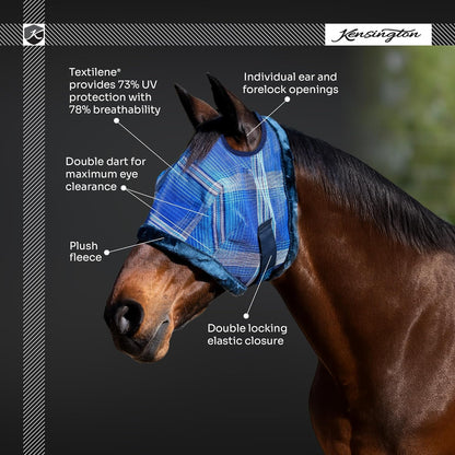 Kensington UV Fly Mask with Fleece Trim - Protective Mask with Dual Ear Opening & Forelock Freedom - Medium, Deluxe Black