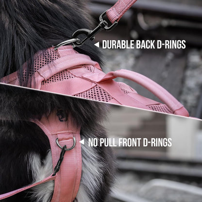 OneTigris Tactical Dog Harness for Small Dog, No Pull Small Dog Vest Harness with Handles Breathable Military Molle Vests for Walking Hiking Training (Pink, Large)