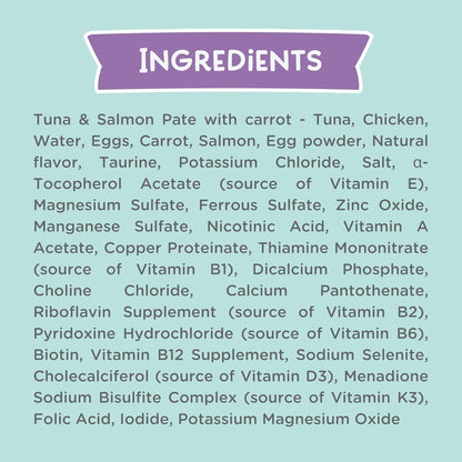 LOVE, NALA - Natural Adult Cat Wet Food - Pate Tuna, Carrot, & Salmon Recipe - Grain Free, Non-GMO, Digestive Fiber Blend, Minerals, Vitamins - 12 Pack 2.4 lbs.