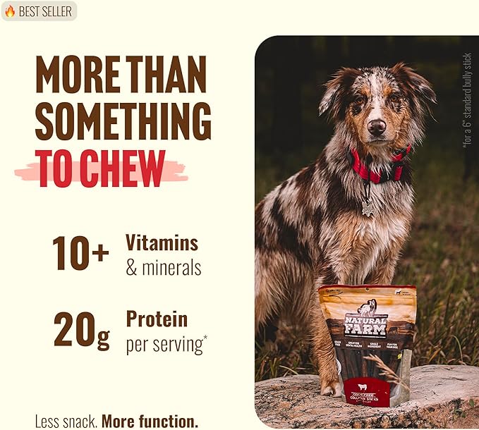 Natural Farm Peanut Butter Flavor Collagen Sticks for Dogs (6 Inch, 25 Count), Long-Lasting Beef Collagen Sticks, Rawhide Alternative Chews with Chondroitin & Glucosamine, Low-Fat Dental Treats