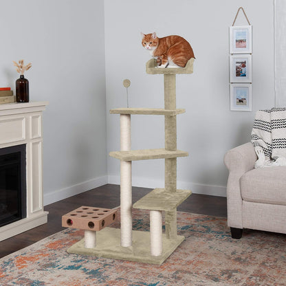 Furhaven 49.5" Tall Cat Tree for Indoor Cats, Ft. Sisal Scratching Posts, Plush Ball Toy, & Busy Box Toy - Tiger Tough Play Stairs Interactive Playground Tower - Cream, One Size