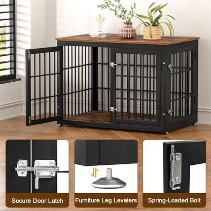 38 Inch Heavy Duty Dog Crate Furniture for Large and Medium Dogs, Decorative Pet House End Table, Wooden Cage Kennel Furniture Indoor, Rustic Brown