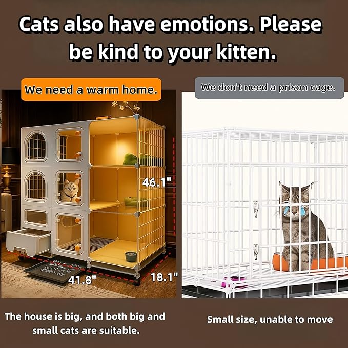 cat cage Indoor with Litter Box, Complimentary Bed, Bowl,Cleaning Three Piece Set,Large cat Enclosure, Cat House with Wheels Outdoor,Small Animal Cage cat Kennel (White, 41.8″(L) x18.1″(W) x46.1″(H))