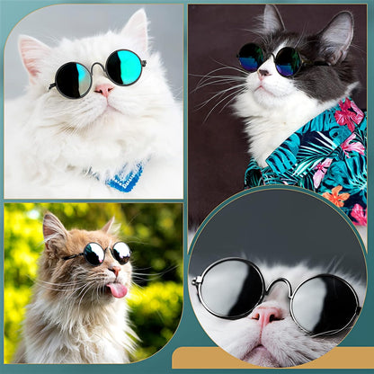 Dog Sunglasses Retro Pet Glasses Doll Glasses Classic Round Dog Glasses Metal Cat Puppy Eye Wear Hippie Costumes for Cats and Dogs, Photos Props Cosplay Party Costume (Black, Classic Style)