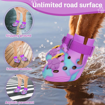 Dog Shoes for Hot Pavement, Adjustable Magic Tape Boots for Small, Medium & Large Dogs, Anti-Slip, Easy to Clean Paw Protectors for Beach, Outdoor & Hot Weather (Purple M)
