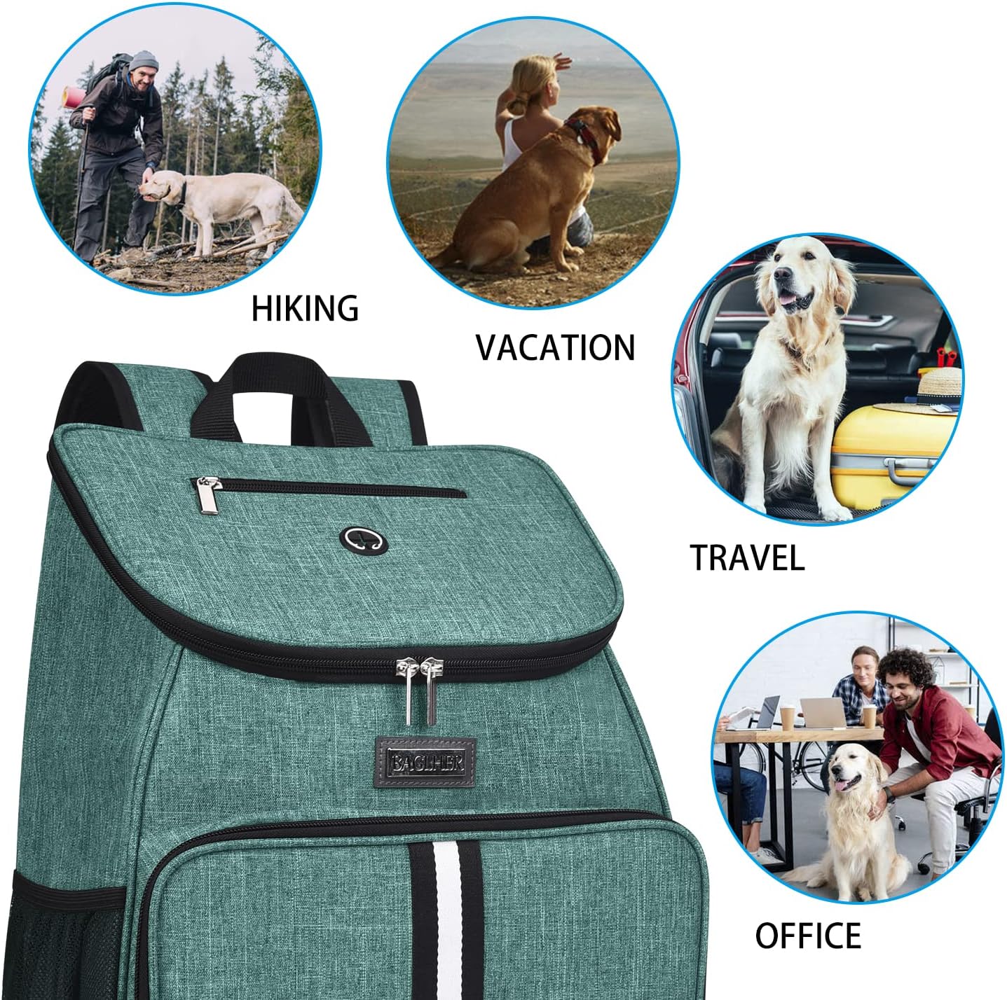BAGLHER丨Dog Travel Bag, Airline Approved Pet Supplies Backpack, Dog Travel Backpack Accessories Set with 2 Silicone Collapsible Bowls and 2 Food Baskets. Green - Pawvie
