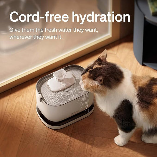 PETLIBRO Cat Water Fountain, Cordless Pet Water Fountain Battery Operated, 2.5L/84oz Dockstream Water Fountains for Cats Indoor, Cat Fountain with Stainless Steel Tray, Easy to Clean BPA-Free