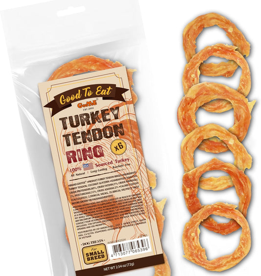 Gootoe Turkey Tendons for Dogs –All-Natural, Hypoallergenic Dog Treats, Rawhide Alternative, Long Lasting Puppy Chews, Healthy Dog Treats for Small Breeds, Ring (S), 6 Count Pack