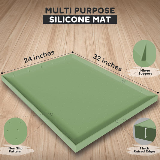 32x24x1” XL Dog Food Mat - All Purpose Under Sink Liner, Washer and Dryer Covers for The Top, Silicone Griddle Mat for Blackstone - Raised Edges Dog Mat for Food and Water Prevent Spill, Waterproof