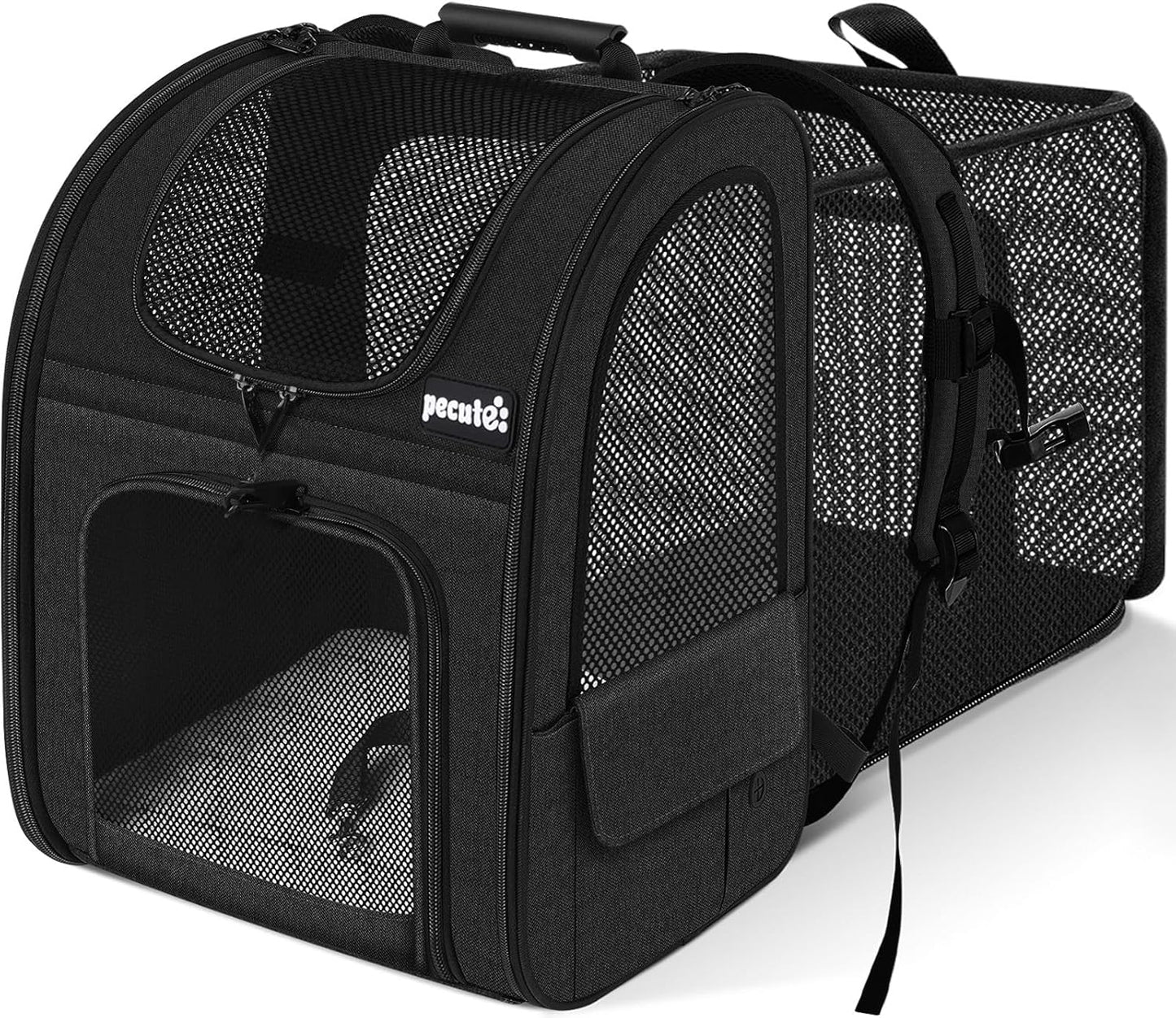 Pecute Cat Carrier Backpacks, Expandable Cat Backpack with Breathable Mesh, Pet Carrier Backpack for Cats Small Dogs Puppies Up to 18 Lbs, Dog Carrier Backpack Great for Travel Hiking Camping Outdoor - Pawvie