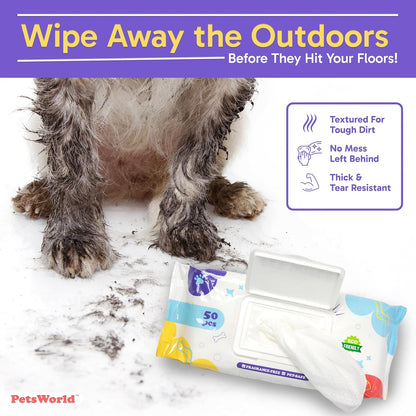 PETSWORLD Pet Wipes for Dogs & Cats, Unscented, Hypoallergenic, Chemical-Free, Biodegradable (98%), Thick & Durable, Textured Grooming Wipes (Unscented, 1200 Count)