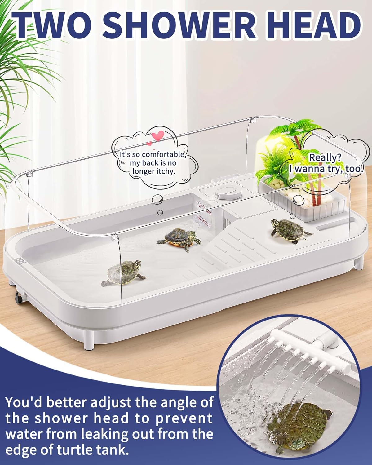 Large Turtle Tank with Water Pump, Acrylic Turtle Tank Starter Kit with Heightened and Curved Fences, Multi-Function Areas, Bottom Drainage - Pawvie