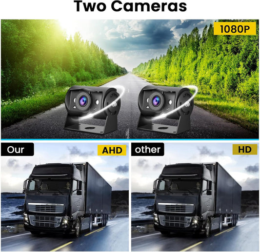 Hikity Dual Backup Camera Monitor Kit, 7'' 1080P RV Reverse Camera System for Trucks, SUV, Bus, Pickup, Plug & Play, Night Vision, Wide Angle, IP69 Waterproof Rear View Camera, (49.2ft Video Cable)