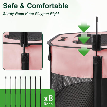 Love's cabin Pet Puppy Dog Playpen, Large Dog Tent Crates Cage Indoor/Outdoor, Portable Exercise Playpen for Cat, Foldable Pop Up Dog Kennel Playpen with Carring Case (L, Pink)