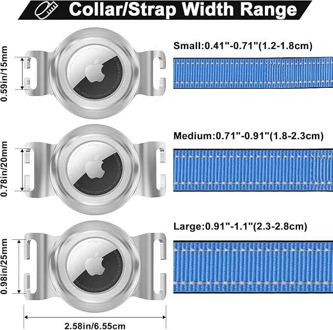 SANKALA Stainless Steel Airtag Dog Collar Holder, Chew-Proof & Waterproof Airtag Holder Case, Slide-On Opening, 3 Sizes for a Secure Fit on Most Collars, Straps or Backpack (Small, 1 Pack)