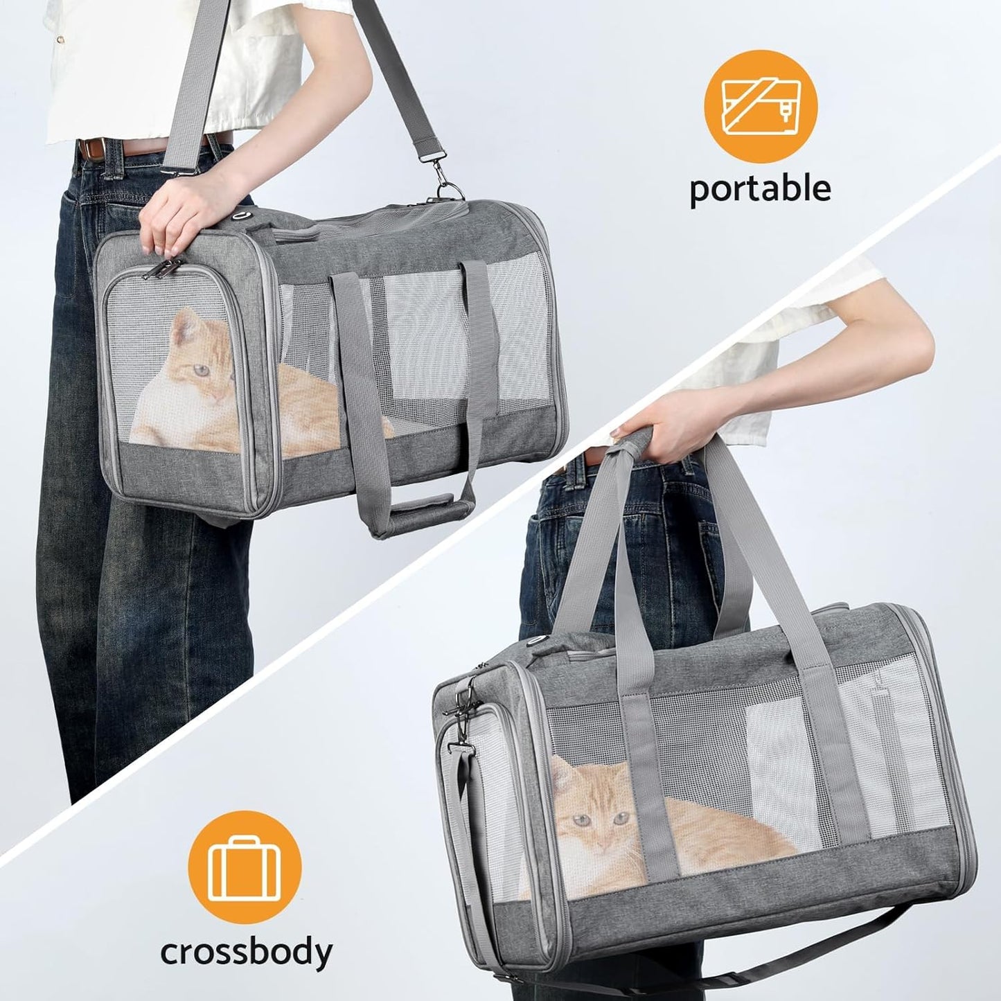 Airline-Approved Pet Carrier Cat Carrier Dog Carrier - Stylish Lightweight, Handheld & Crossbody, Honeycomb Support, Anti-Escape Design for Travel, Walks & Daily Outings