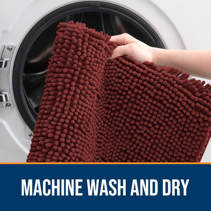 OLANLY Dog Door Mat for Muddy Paws 24x16, Absorbs Moisture and Dirt, Absorbent Non-Slip Washable Doormat, Quick Dry Chenille Mud Mat, Entry Indoor Entryway Carpet for Inside Floor, Caramel Russet