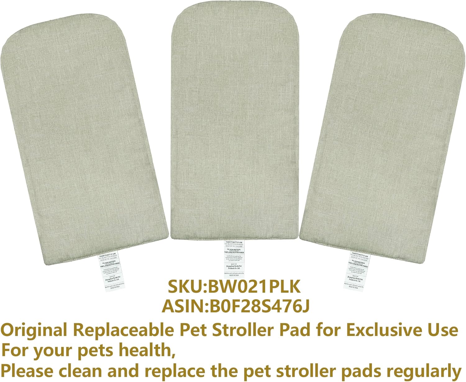 ROODO Pet Stroller Inner Pad for Exclusive Use,Original,Replaceable,Easy to Clean,Set of 3 pc(Light Khaki) - Pawvie