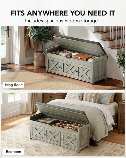 Amada Shoe Bench, Entryway Bench with Cushioned Seat & Lift Top Storage, 3 Doors, Adjustable Shelf, 300 lbs Capacity, Storage Bench with Shoe Rack for Entryway, Bedroom, Living Room, Gray