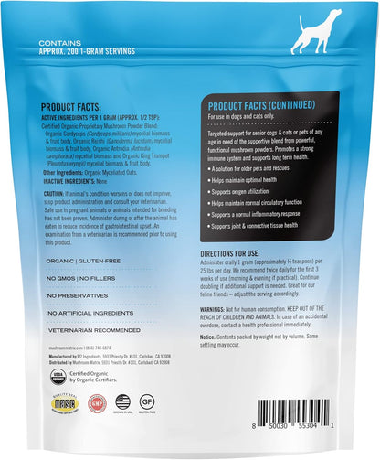 Om Mushroom Matrix Maximum Recovery Mushroom Pet Supplement Powder, Supports Optimal Health & Senior Care for Dogs & Cats, 200 Grams, 7.1 oz
