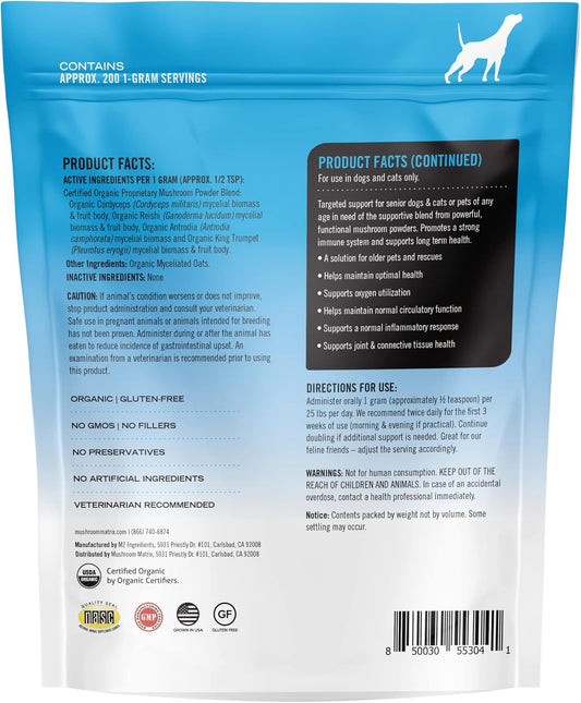 Om Mushroom Matrix Maximum Recovery Mushroom Pet Supplement Powder, Supports Optimal Health & Senior Care for Dogs & Cats, 200 Grams, 7.1 oz