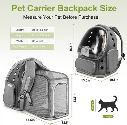 Expandable Cat Backpack,Cat Bubble Backpack Carrier for Carrying Cats, Pets and Small Dogs,Airline-Approved,Designed for Travel, Hiking, Walking,Car （Grey