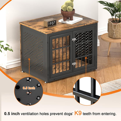 32" Heavy Duty Dog Crate Furniture for Small and Medium Dogs, Metal Kennel for High Anxiety Dogs, Chew Proof Pet Cage Indoor, Decorative Dog Kennel End Table