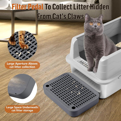 Cat Litter Box Ramp Mat with Filter Function, Cat Step Pedal Stool for Self-Cleaning Litter Box, Easy to Clean, Ideal for Kitten & Elderly Cats (Dark Grey)