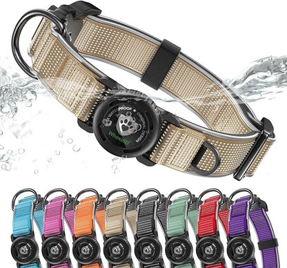 WhoseID Premium AirTag Dog Collar - Waterproof Medium Air Tag Dogs Collar | Magnetic Buckle Heavy Duty Collar | Reflective Dog Collar with AirTag Holder