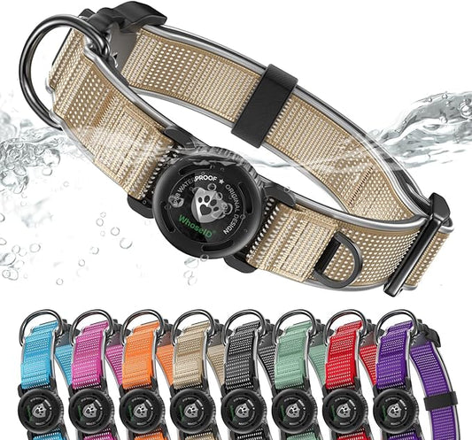 WhoseID Premium AirTag Dog Collar - Waterproof Medium Air Tag Dogs Collar | Magnetic Buckle Heavy Duty Collar | Reflective Dog Collar with AirTag Holder