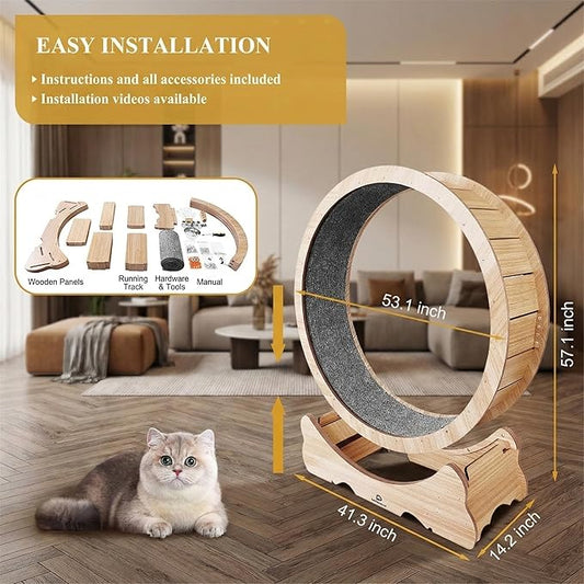 Cat Wheel, 53" XXL Large Cat Treadmill for Indoor Pets, Cats Exercise Running Wheel with Detachable Carpet, Quiet and Sturdy, Suitable for Most Cats Running/Walking/Training