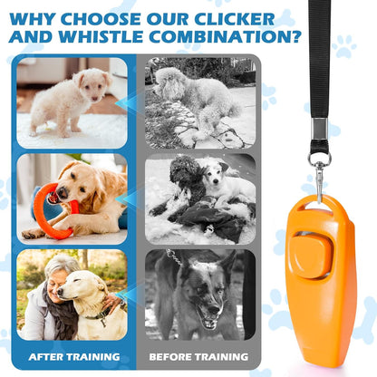 2-in-1 Dog Training Clicker Whistle for Training and Recall, Training Accessories for Puppy, Cats, Horses & Small Animals - 2 Pack with Lanyard, Reward Your Pets Efficiently(Pink + Orange)