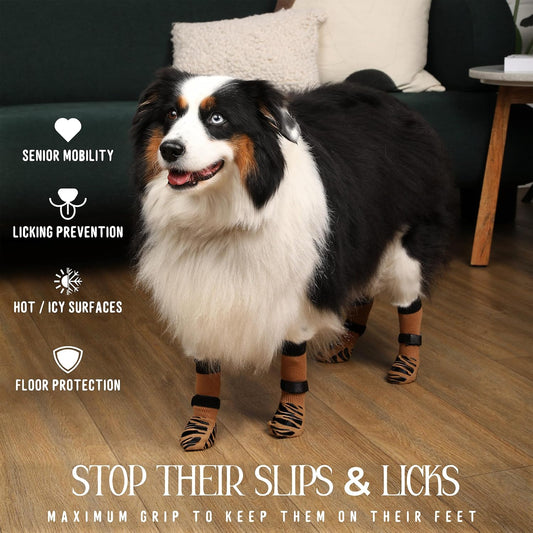 DOK TigerToes Premium Non-Slip Dog Socks for Hardwood Floors - Extra-Thick Grip That Works Even When Twisted - Prevents Licking, Slipping, and Great for Dog Paw Protection (XXS, Cool Caramel)
