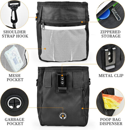 CONLI Dog Treat Pouch with Folding Bowl and Training Clicker, Treat Pouches for Pet Training Built-in Poop Bag Dispenser, Dog Training Treat Pouch for Pet Training Walking