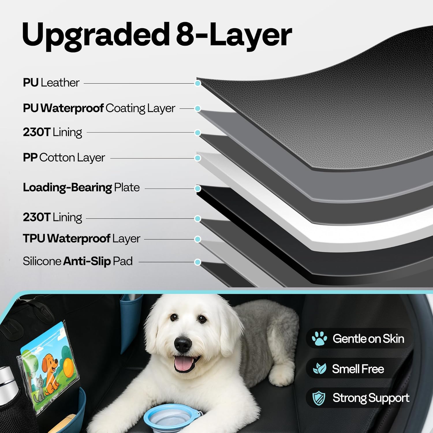 Back Seat Pet Cover for Dogs 59", Upgraded PU Leather Back Seat Extender with Hard Bottom Holds 400LBS, Waterproof Anti-Scratch, Dog Backseat Cover for Cars, SUV & Small Truck - Pawvie