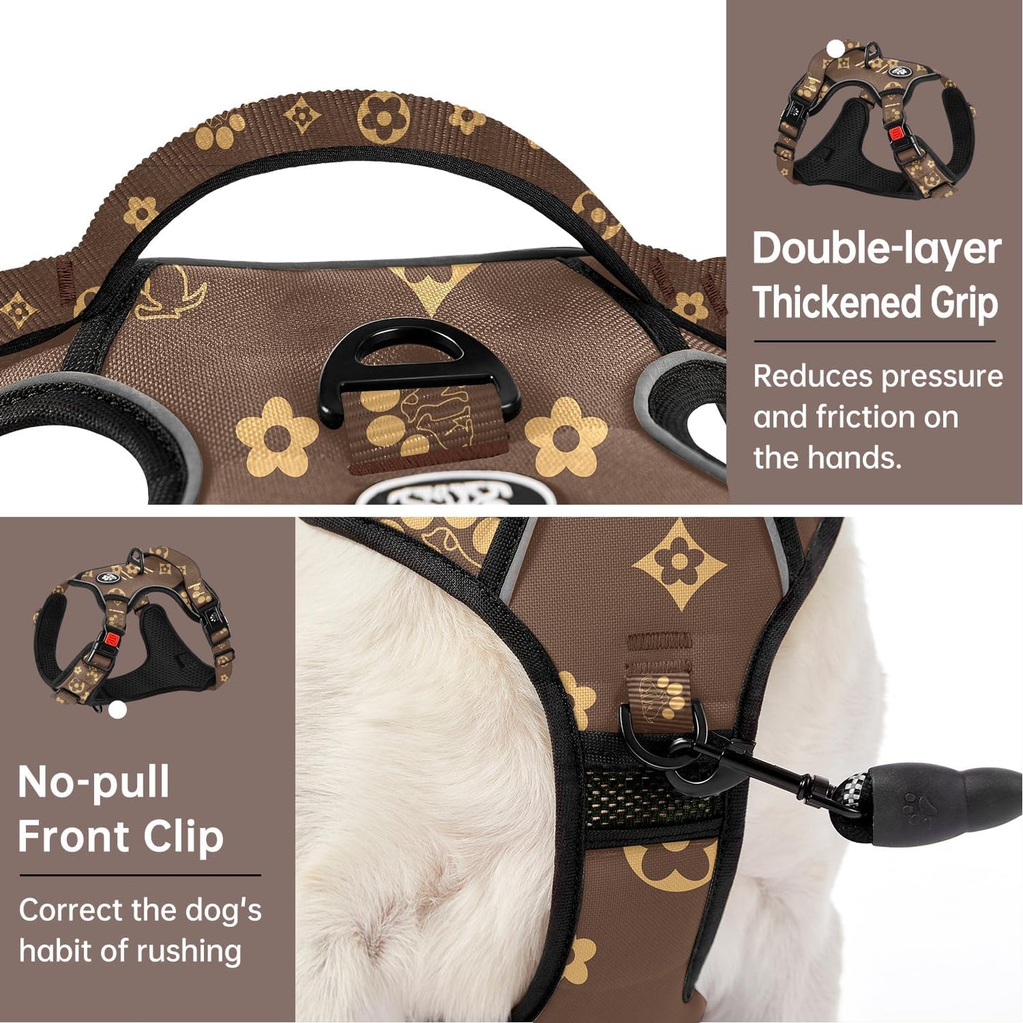 IVY&LANE No Pull Dog Harness with Leash Set, Reflective No Choke Pet Vest,Adjustable Oxford Dog Vest Harness with Easy Control Handle for Small Dogs (Dark Brown,S)