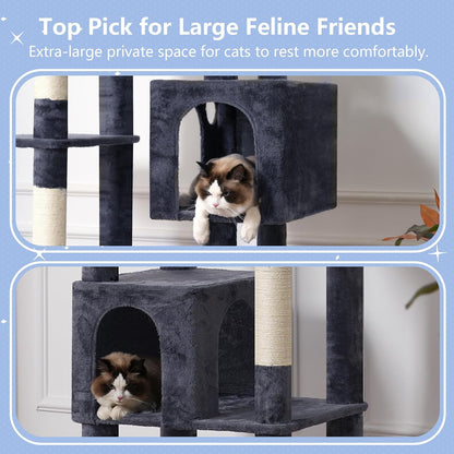 Hey-brother Tall Cat Tree Tower, Heavy Duty Scratching Posts with Large Platforms, Cozy Condos, Big Hammock, Toy Balls, Multi-Level Furniture for Indoor Adult Cats, 80.7 Inches, Smoky Gray MPJ039G