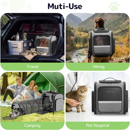 Pawtners Cat Carrier Backpacks Expandable Cat Backpack with Breathable Mesh, Pet Carrier Backpack for Cats Small Dogs Puppies Up to 18 Lbs, Dog Carrier Backpack for Travel Hiking Camping Outdoor - Pawvie