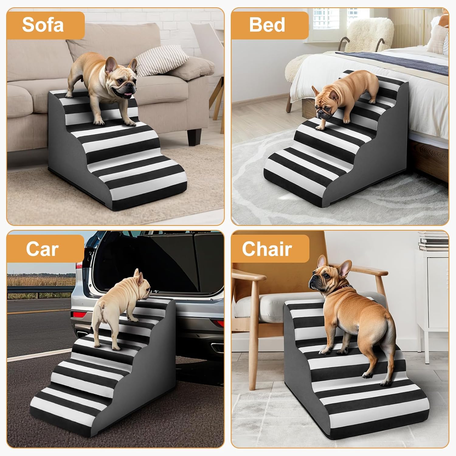 JOEJOY Curved Dog Stairs Ramp for Small Dogs 15.5" H, 3-Step Dog Stairs for High Beds and Couch, Pet Steps for Small Dogs and Cats, Non-Slip Balanced Pet Step Indoor - Pawvie