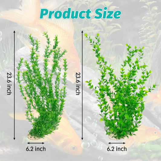Hamiledyi 23" Tall Aquarium Plastic Plants - 2 Pack Soft Fish Tank Decor, Artificial Green Grass Cluster for Aquariums, Safe Bendable Underwater Plants(Green Style B)