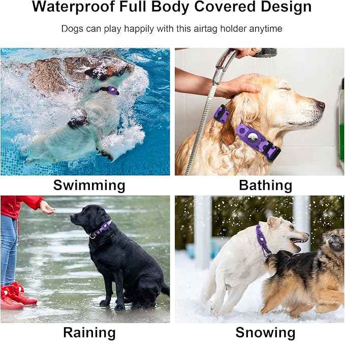 SANKALA Airtag Dog Collar Holder, [1 Pack] Waterproof Airtag Case for Dog Collar, TPU & Silicone Full Body Covered Apple Air Tag Collar Holder Protective Airtag Case for Pet Collar, Dark Purple