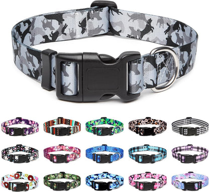 Mercano Adjustable Dog Collar - Special Design Patterns, Soft Nylon Comfortable Durable Pet Collar for Small Medium Large Dogs (L, Dog Camouflage Grey)
